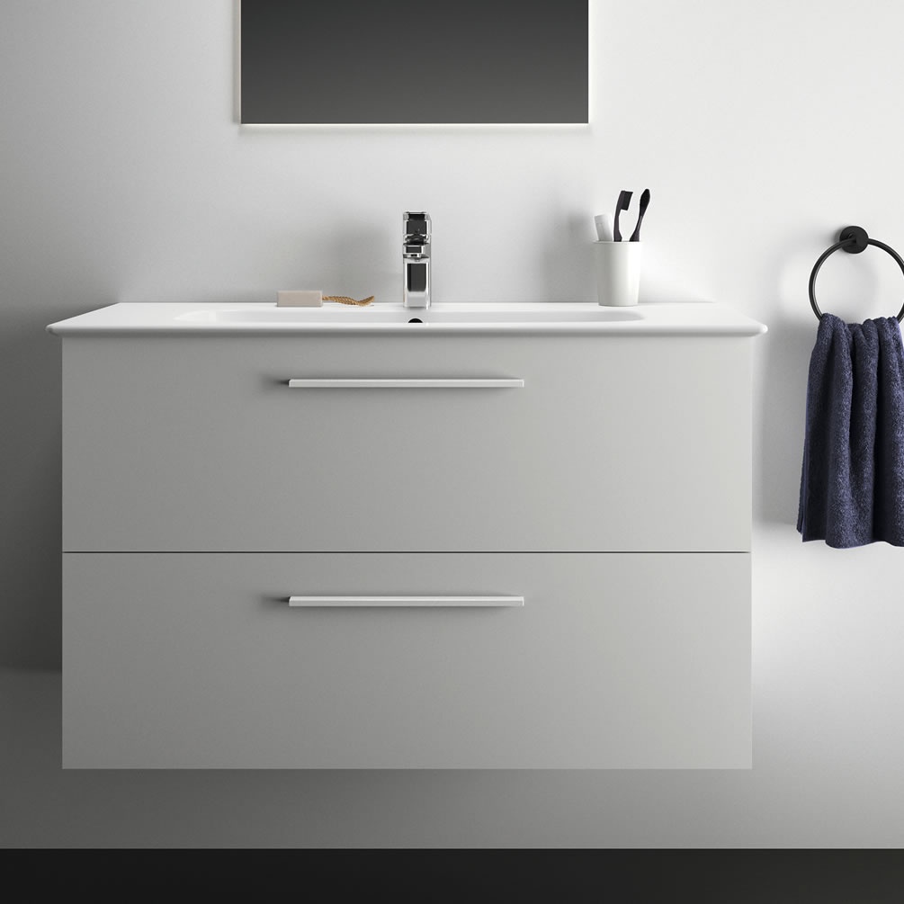 Lifestyle image of Ideal Standard i.life A 1000mm Matt White Wall-Hung Basin Vanity Unit